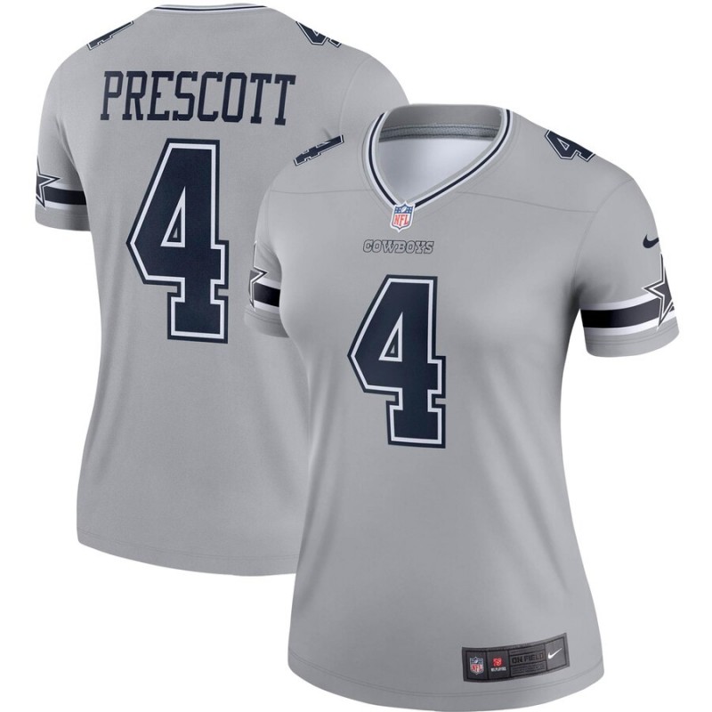 women Dallas Cowboys #4 Prescott Nike grey Limited NFL Jersey->women nfl jersey->Women Jersey
